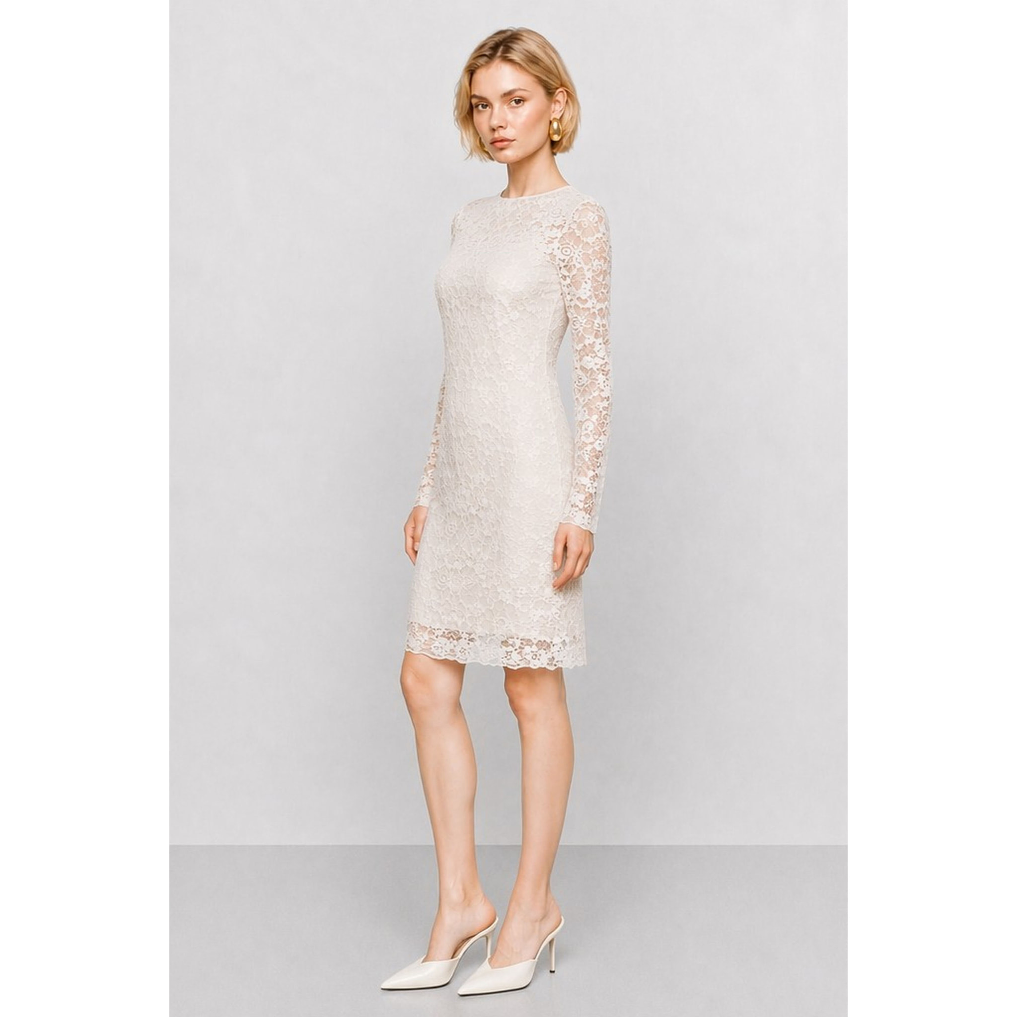 Kocca - Abito da donna in pizzo floreale con maniche lunghe Donna