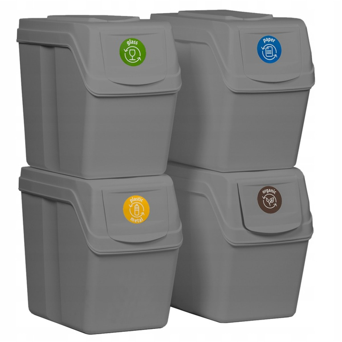 Juego de 4 cubos de reciclaje 80L Prosperplast Sortibox de plastico en color gris