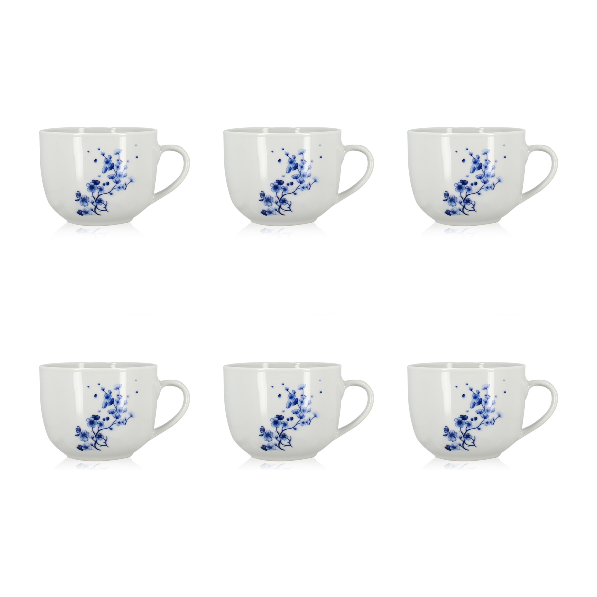 Lot de 6 Jumbos 48cl en porcelaine blanche et dessin bleu CENTAUREE