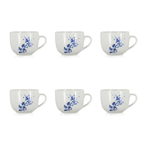 Lot de 6 Jumbos 48cl en porcelaine blanche et dessin bleu CENTAUREE