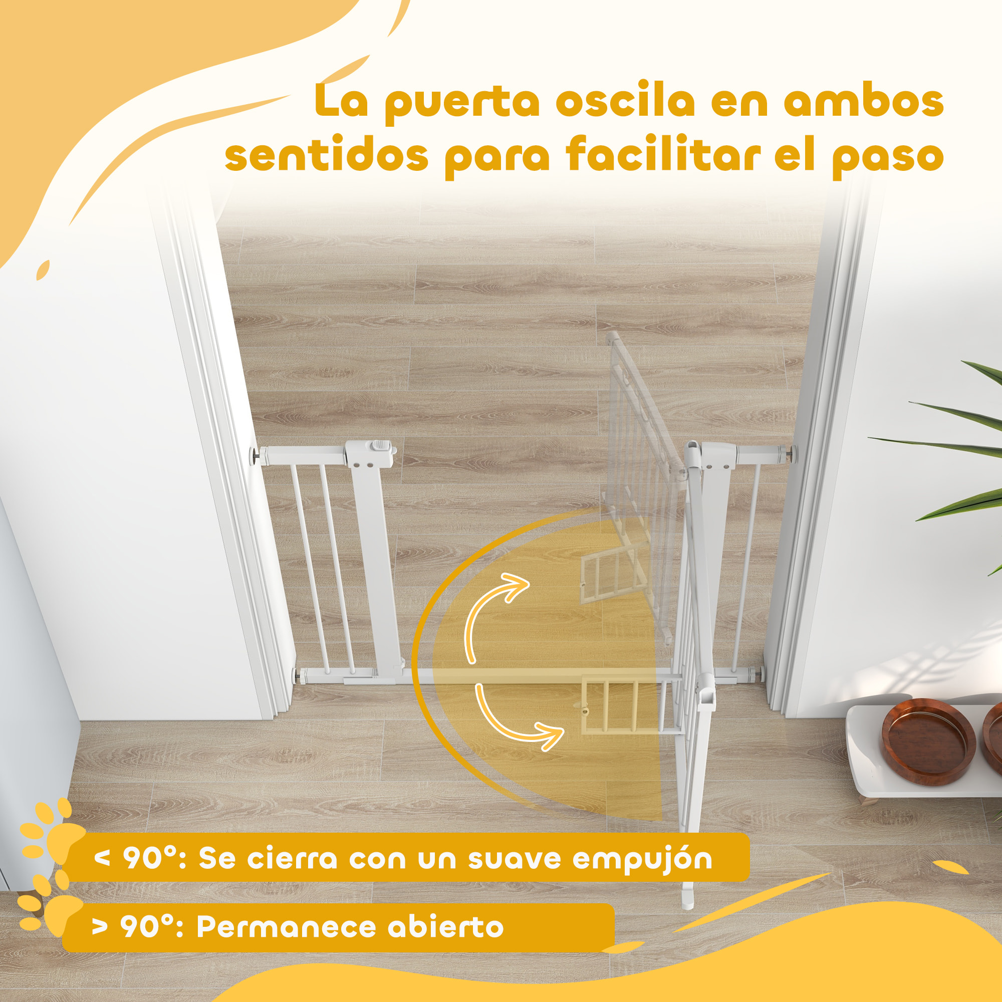 Barrera para Perros Puerta para Perros con Ancho Ajustable 76-104 cm Barrera de Seguridad para Perros con 2 Extensiones Doble Bloqueo y Puerta Pequeña para Escaleras y Puertas Blanco