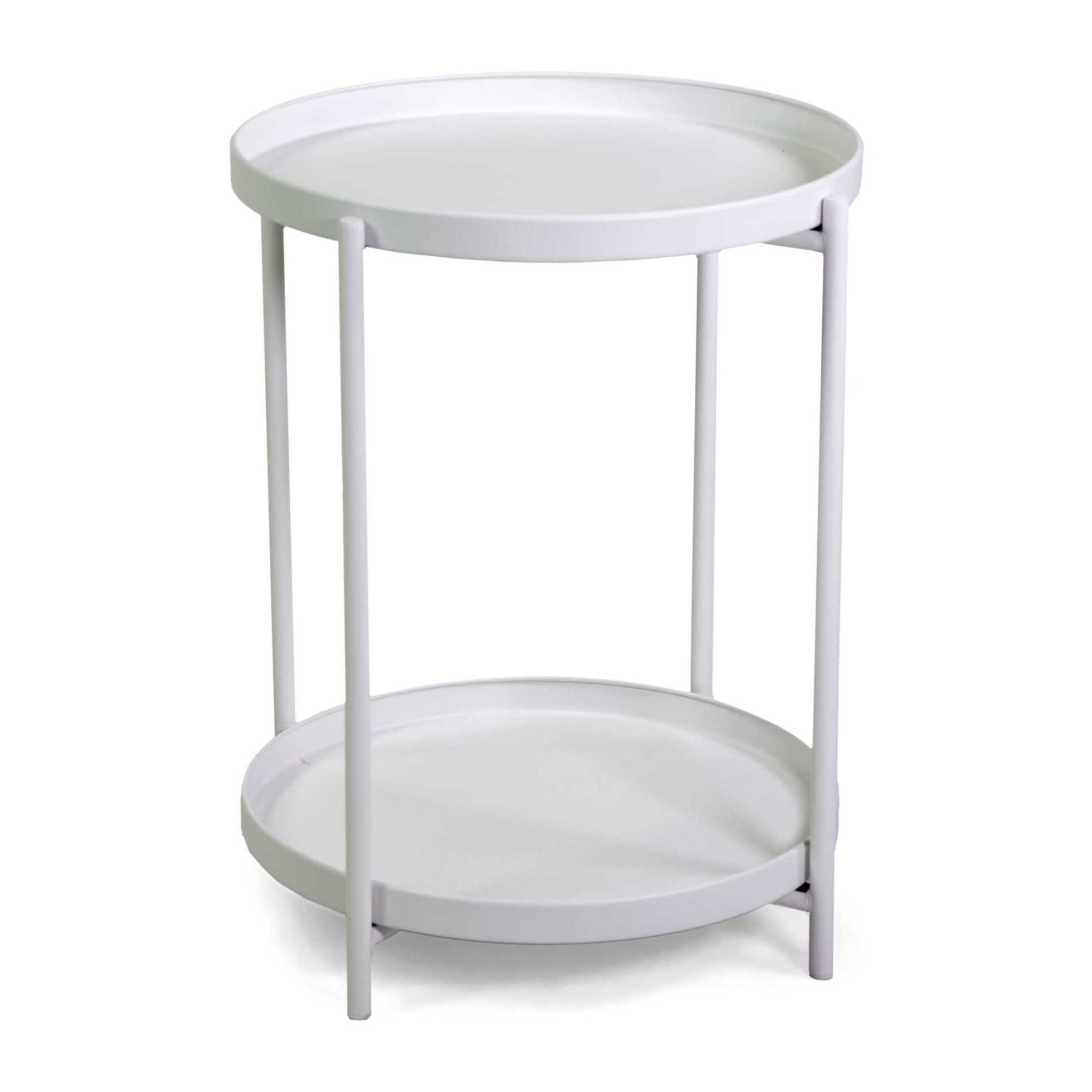 Tavolino Vacchetti in metallo bianco tondo a 2 piani cm ø40h50