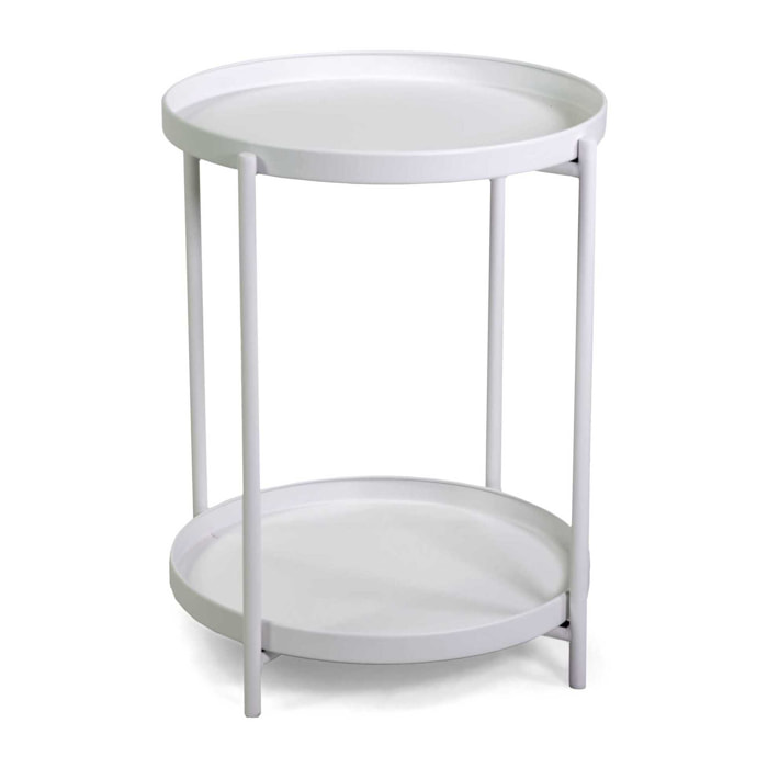 Tavolino Vacchetti in metallo bianco tondo a 2 piani cm ø40h50