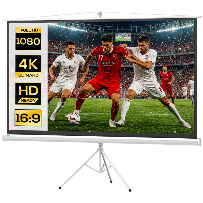 Pantalla de Proyector Manual con Soporte 100 Pulgadas Pantalla de Proyección Portátil Formato 16:9 con Altura Ajustable para Interior y Exterior Eventos Deportivos Cine en Casa 221x124cm Blanco