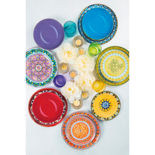 Servizio piatti 18 pezzi Excelsa Etno Chic, porcellana e stoneware multicolore