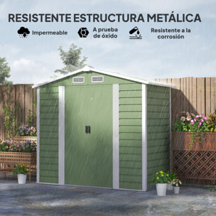 Caseta de Jardín Exterior 2,36m² 213x120x194 cm Cobertizo de Jardín Exterior con Base Refuerzo (Suelo NO Incluido) Puertas Correderas Dobles Candado Ventanas Verde Claro