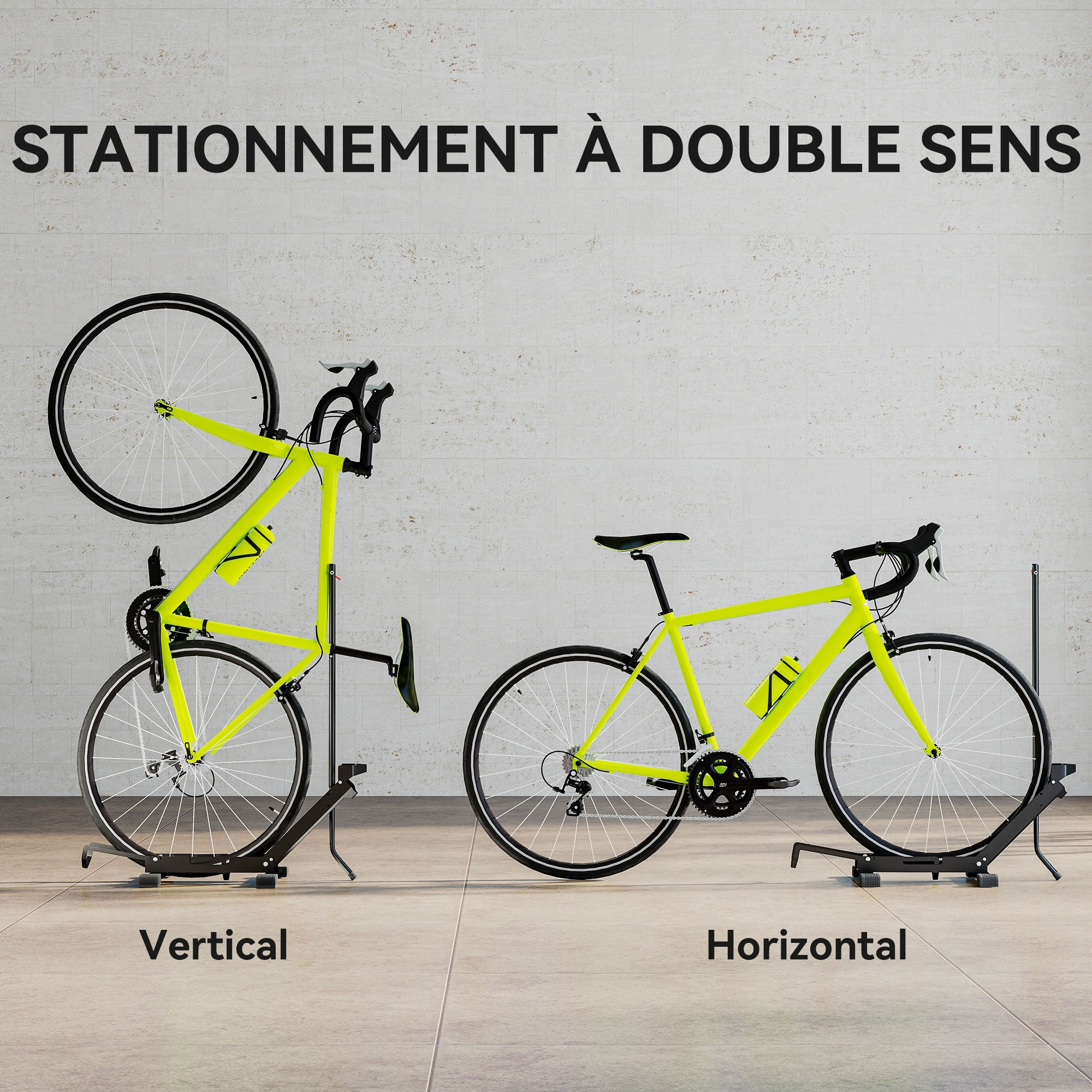 Râtelier vélo - support vélo au sol hauteur réglable pliable - compatible 20-29 pouces - acier noir