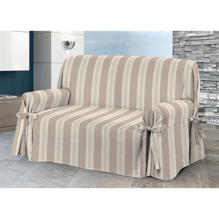 Copridivano Con Laccetti Rigato Grancasa Beige