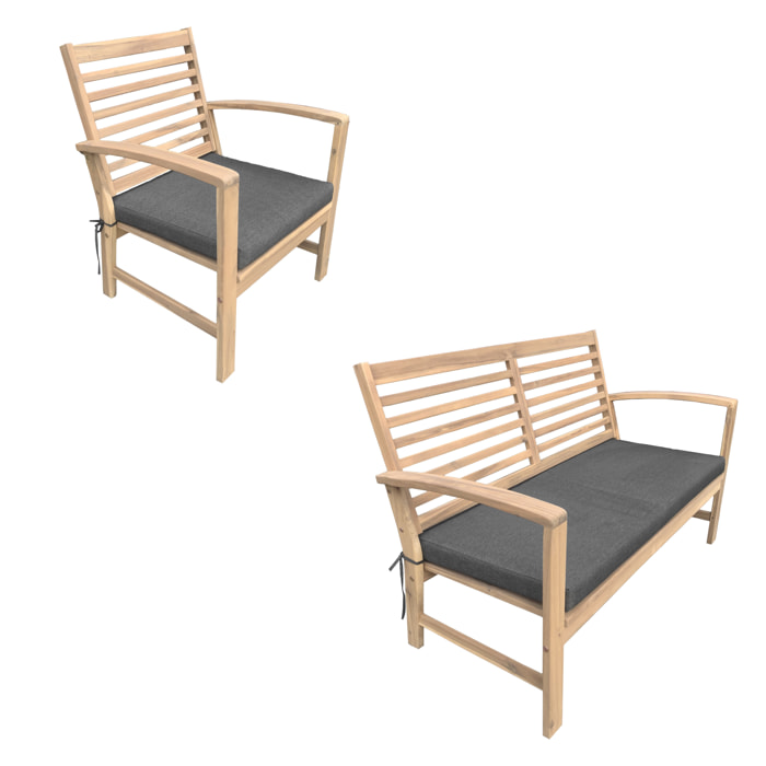 Salon de jardin en acacia 4 places GOA - coussins gris