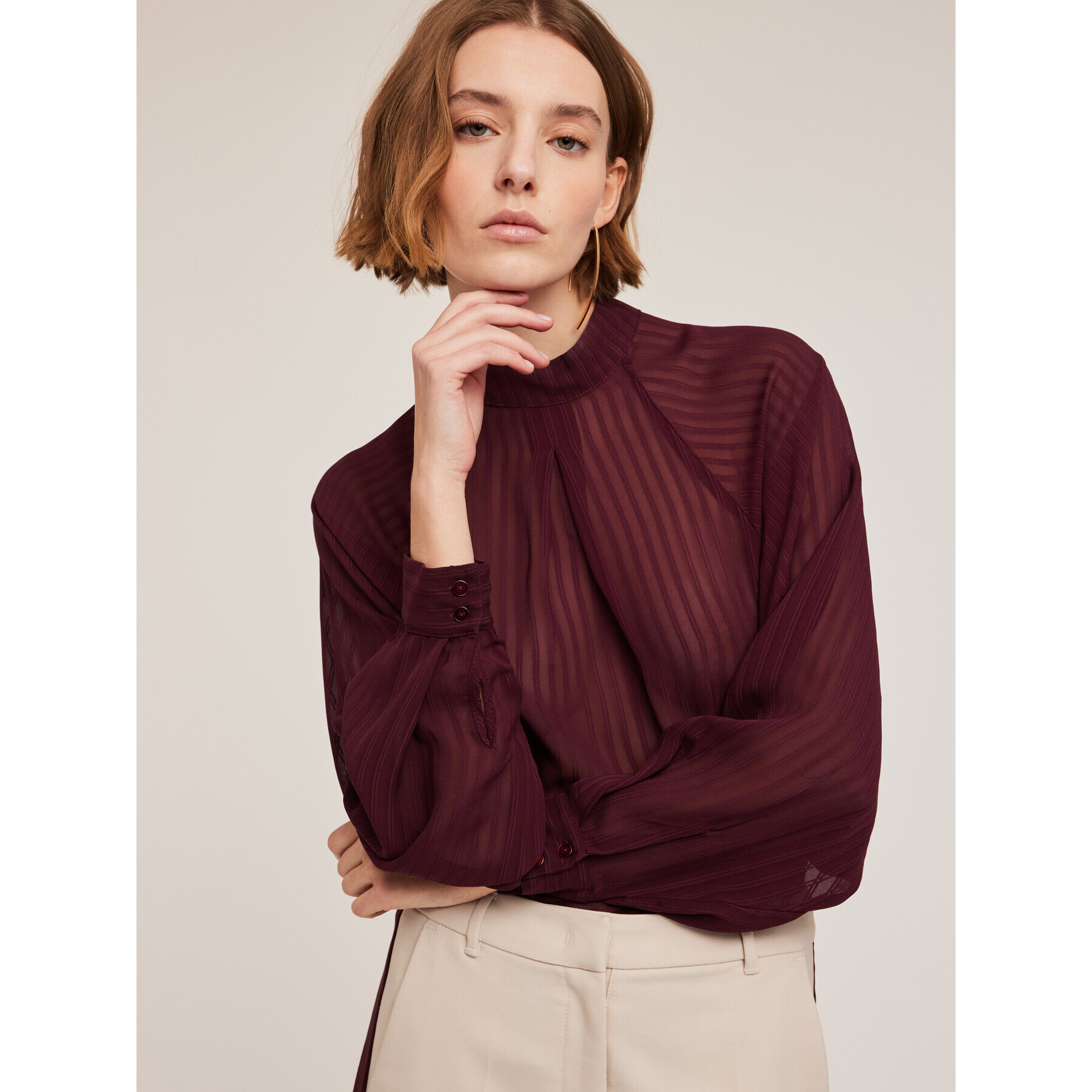 Motivi - Blusa de rayas devoré - Burgundy