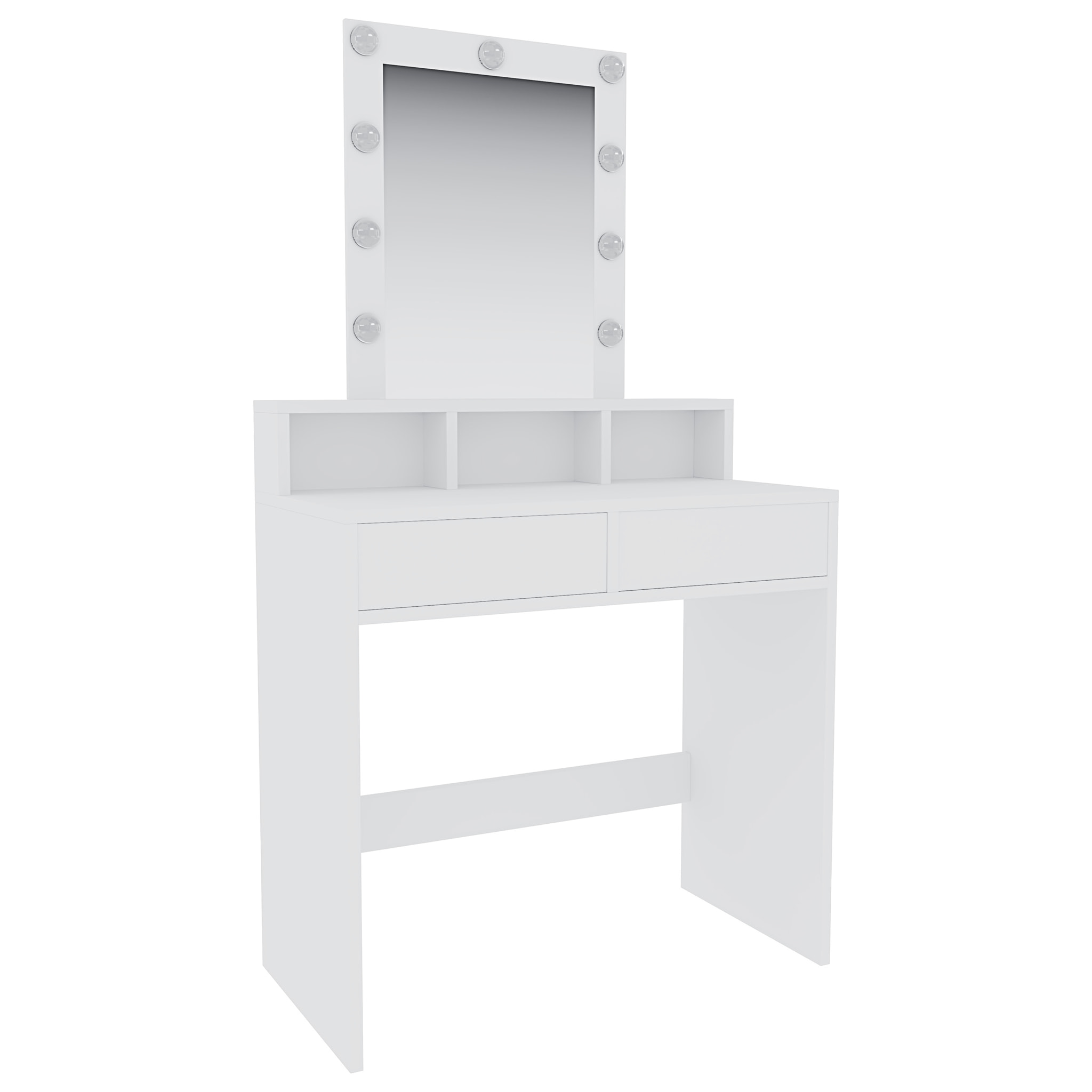 Toeletta Tavolino Da Trucco Tavolo Con 9 Luci LED Luminosità Regolabile Specchio 2 Cassetti 3 Scomparti Giorno Postazione Make Up 40x80x145 Cm Bianco