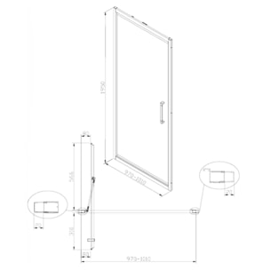 TEX-C ensemble porte compact/paroi 100x90cm anticalcaire avec profilés noir mat (SATTEXC100S90C)