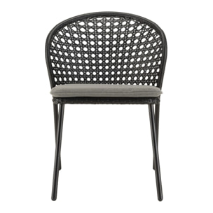 MALO - Lot de 2 chaises rotin synthétique noir dossier arrondi ajouré