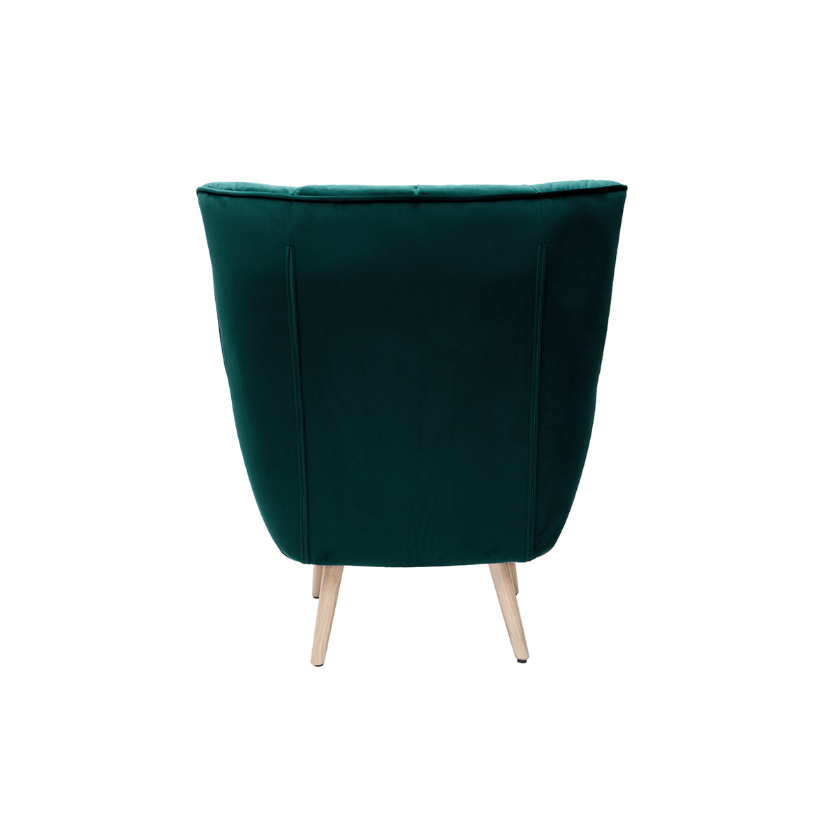 Fauteuil scandinave en tissu velours bleu pétrole et bois clair AVERY