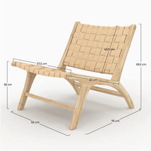 Fauteuil en teck et cuir tressé beige - Kuna
