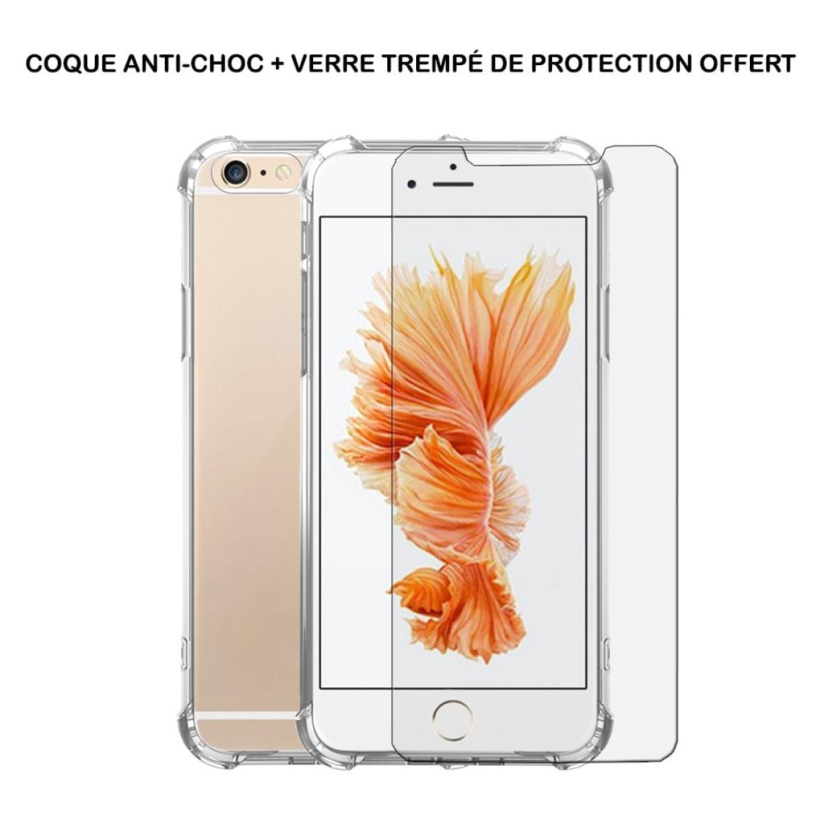 Coque iPhone 6/6S anti-choc transparente et vitre de protection en verre transparente