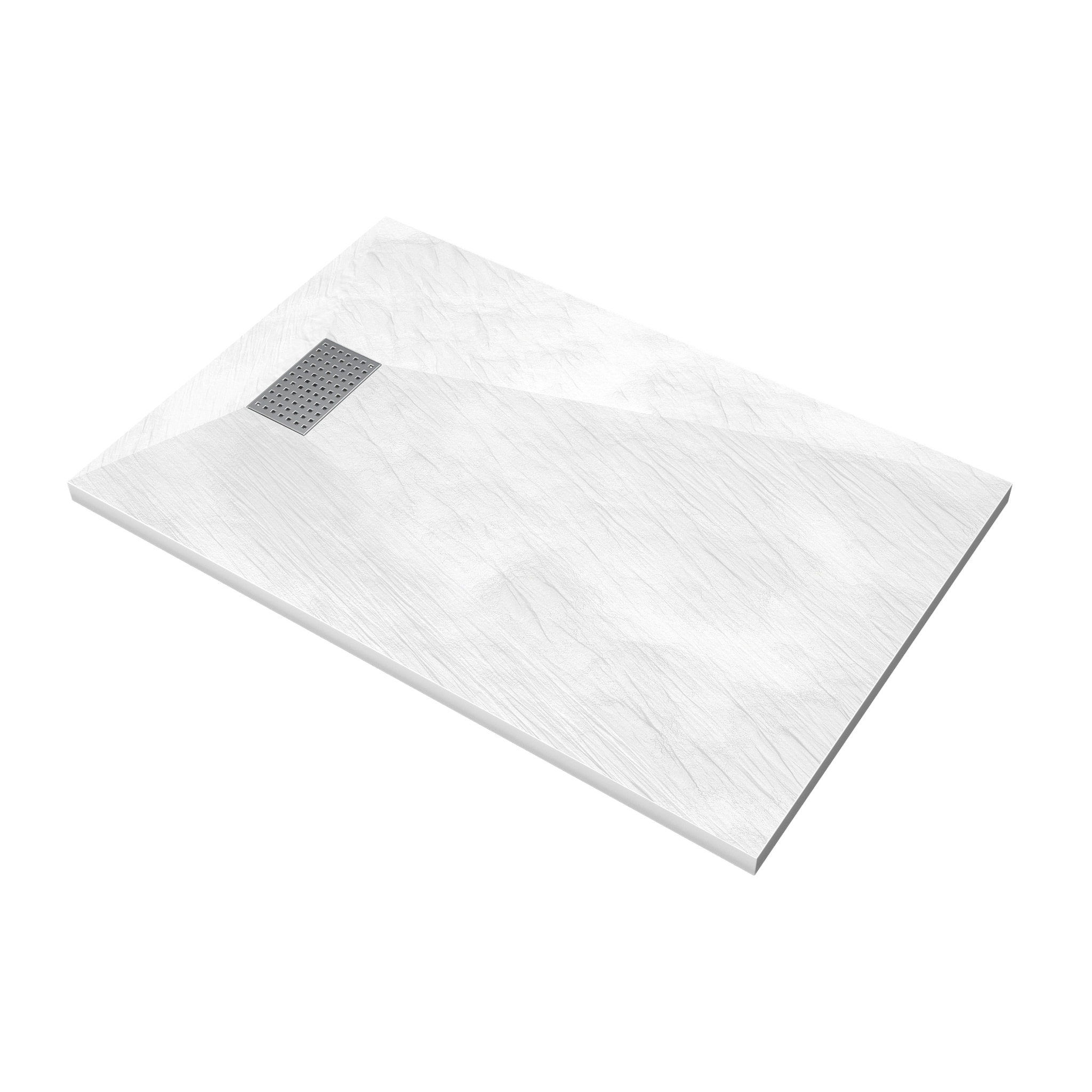 Receveur de douche Blanc Effet Pierre 80x120 cm et Grille décor Perforée en Inox