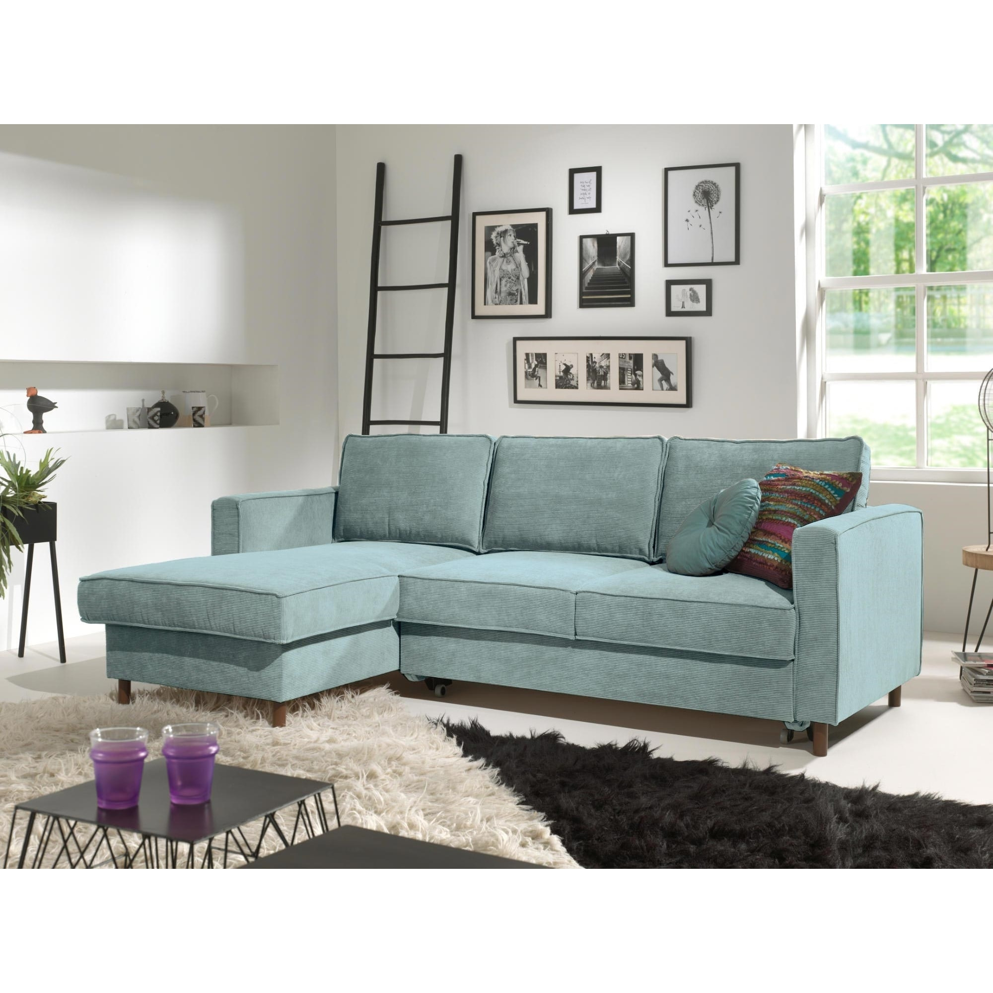 Jake - canapé d'angle gauche - convertible avec coffre - 4 places - en velours côtelé - Bleu