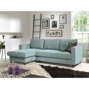 Jake - canapé d'angle gauche - convertible avec coffre - 4 places - en velours côtelé - Bleu