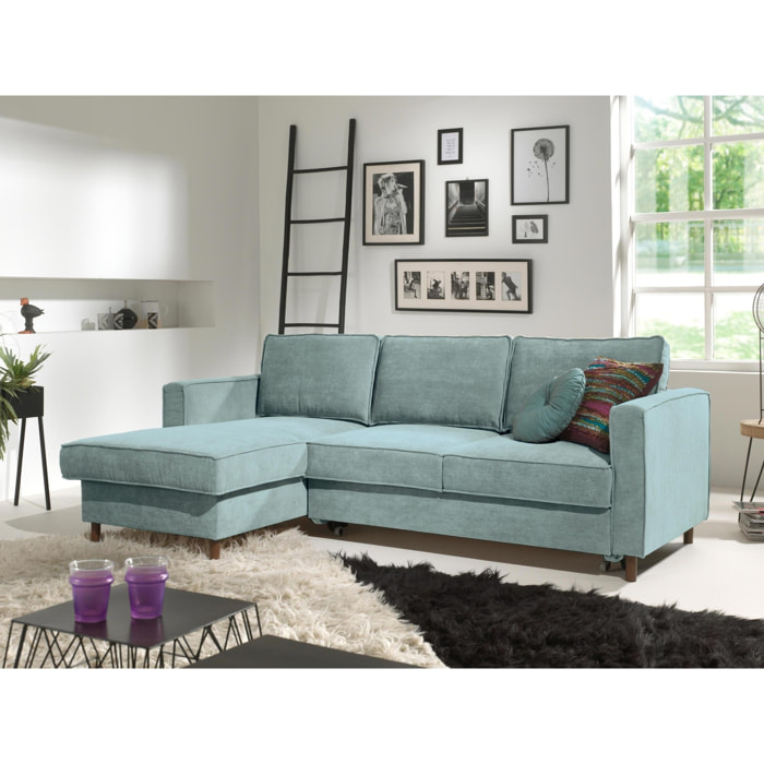 Jake - canapé d'angle gauche - convertible avec coffre - 4 places - en velours côtelé - Bleu