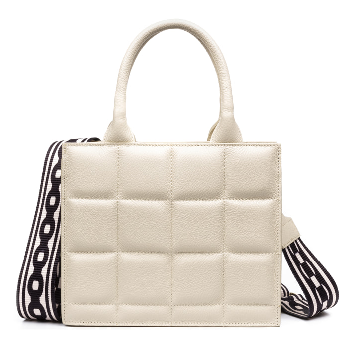 Albino borsa tote da donna. Pelle autentica finitura Dollaro trapuntata.