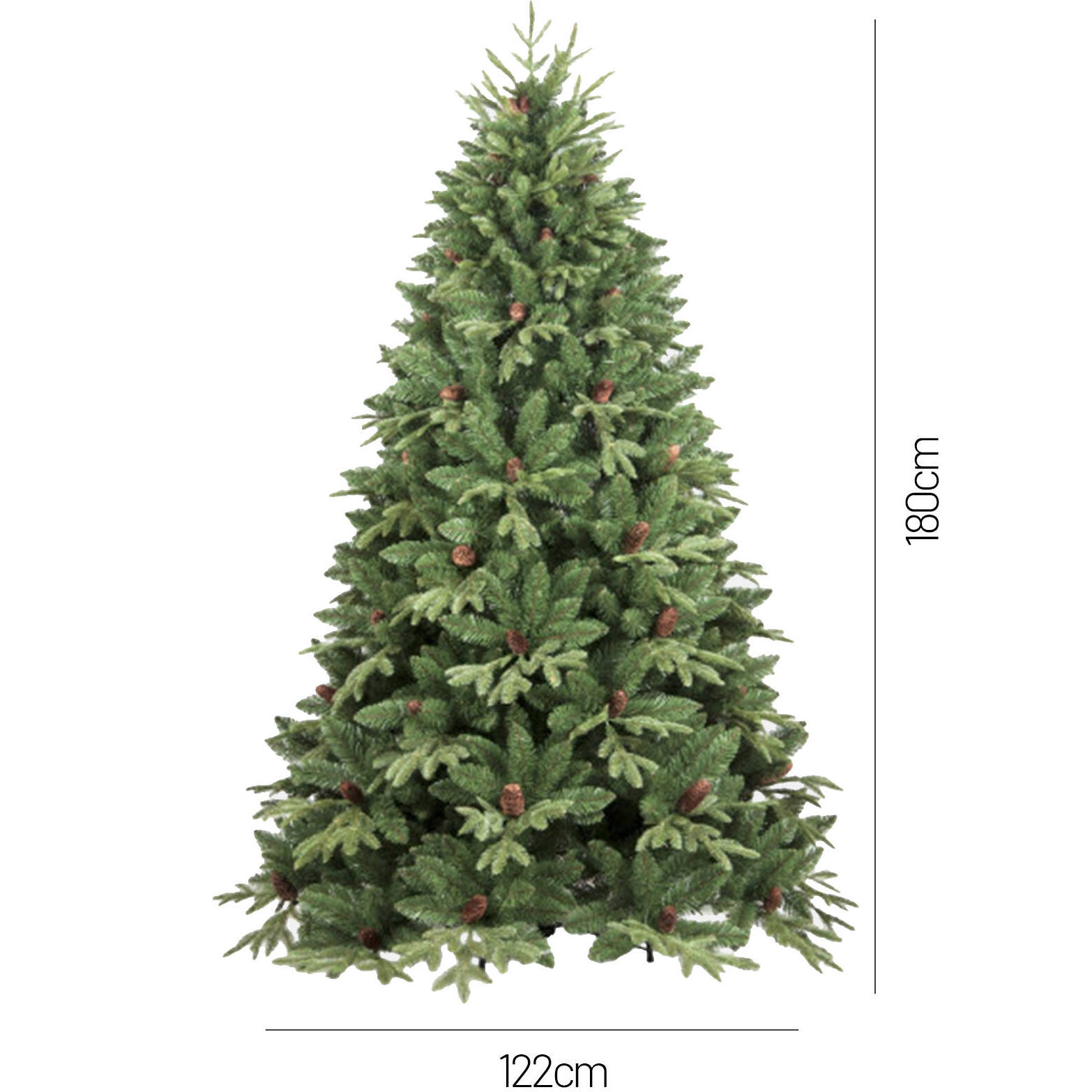 Albero di Natale 180 cm Silent Night, Pino artificiale, Albero effetto reale, Alberello natalizio extra folto, 122x122 h180 cm, Verde