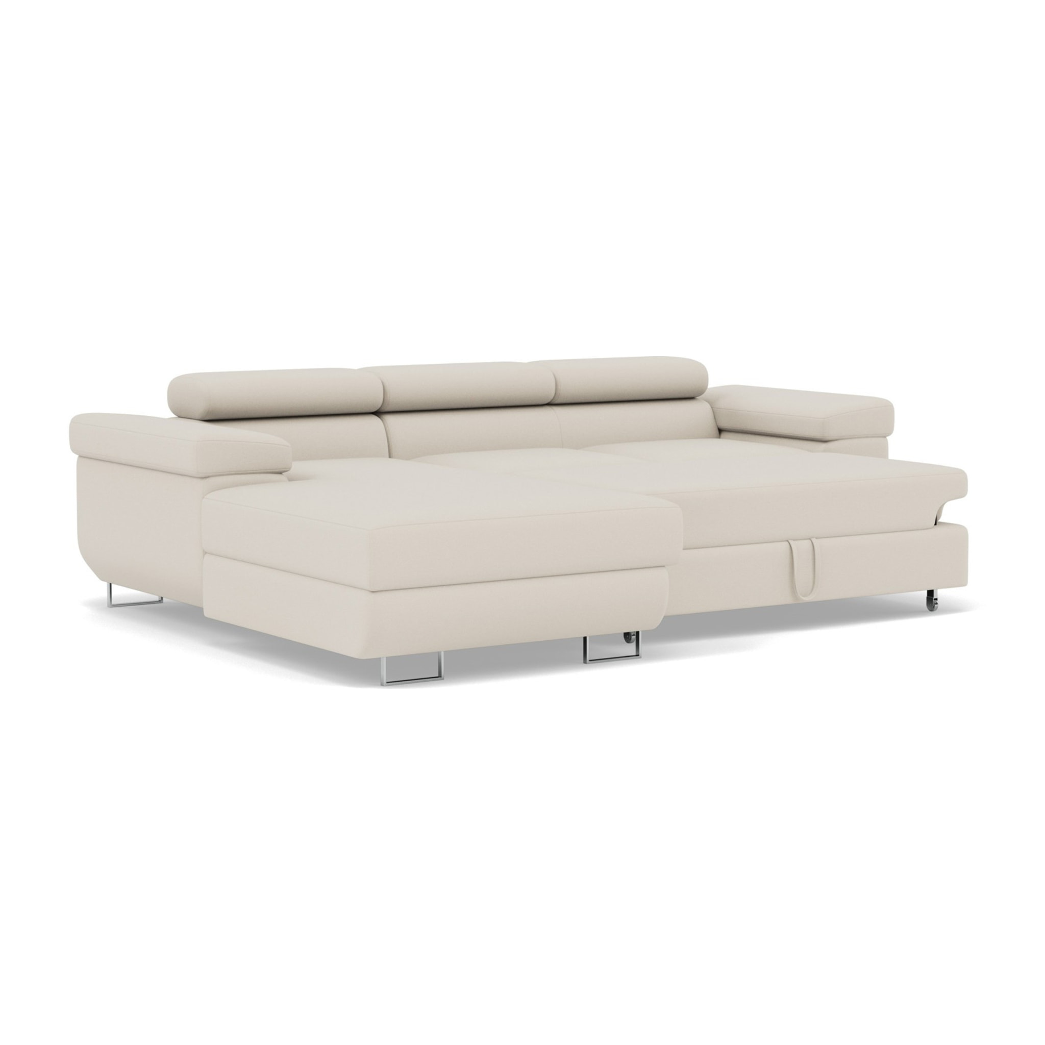 Pablo - canapé d'angle gauche - 6 places - convertible avec coffre et têtières réglables - en velours - Beige