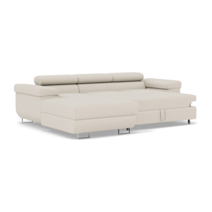 Pablo - canapé d'angle gauche - 6 places - convertible avec coffre et têtières réglables - en velours - Beige