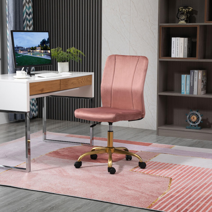 Vinsetto Chaise de bureau style Art déco hauteur réglable pivotante 360° piètement métal doré velours rose poudré