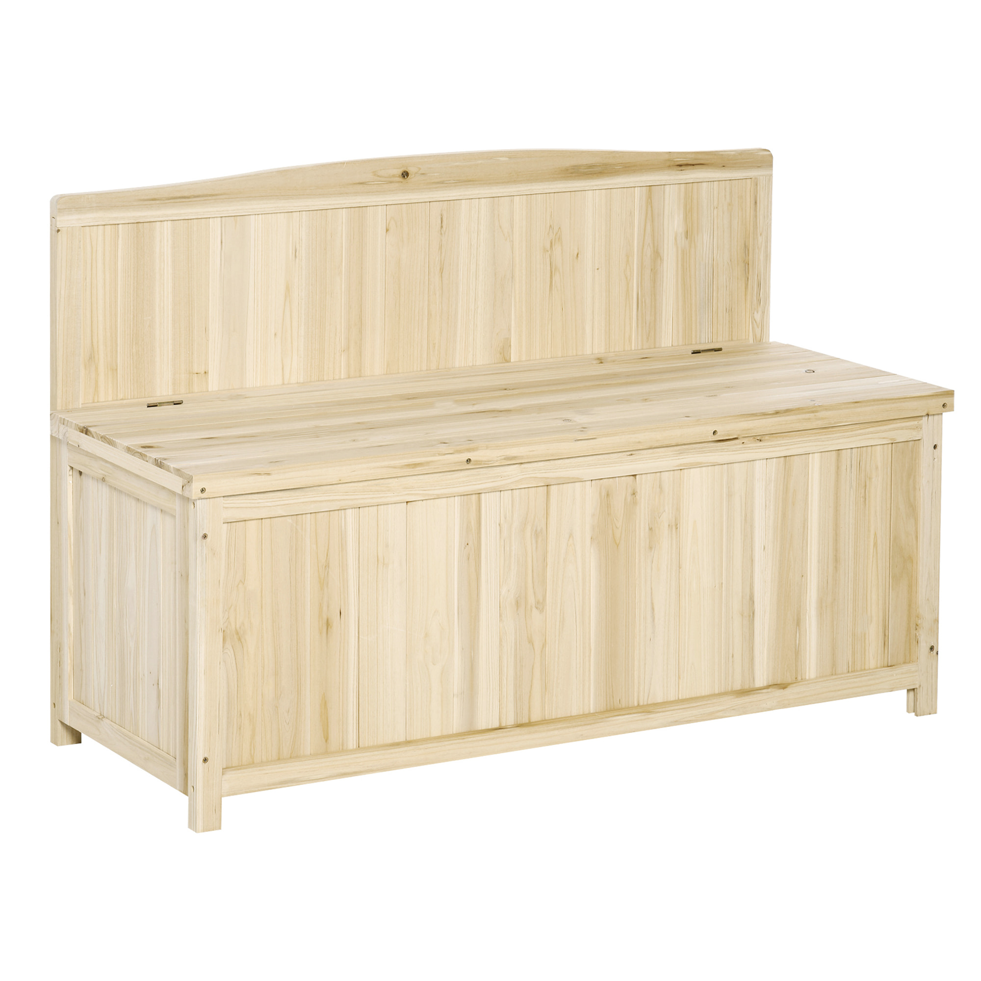 Outsunny Banco de Jardín de Madera Banco de Exterior con Caja de Almacenaje y Respaldo Carga 250 kg para Patio Terraza Balcón 115x45x75 cm Natural