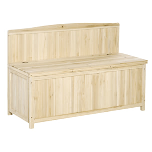 Outsunny Banco de Jardín de Madera Banco de Exterior con Caja de Almacenaje y Respaldo Carga 250 kg para Patio Terraza Balcón 115x45x75 cm Natural