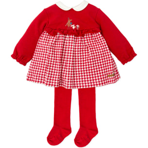 Vestido con leotardos . - Rojo