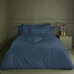 Taie de traversin percale de coton uni bleu La percale francaise ocean