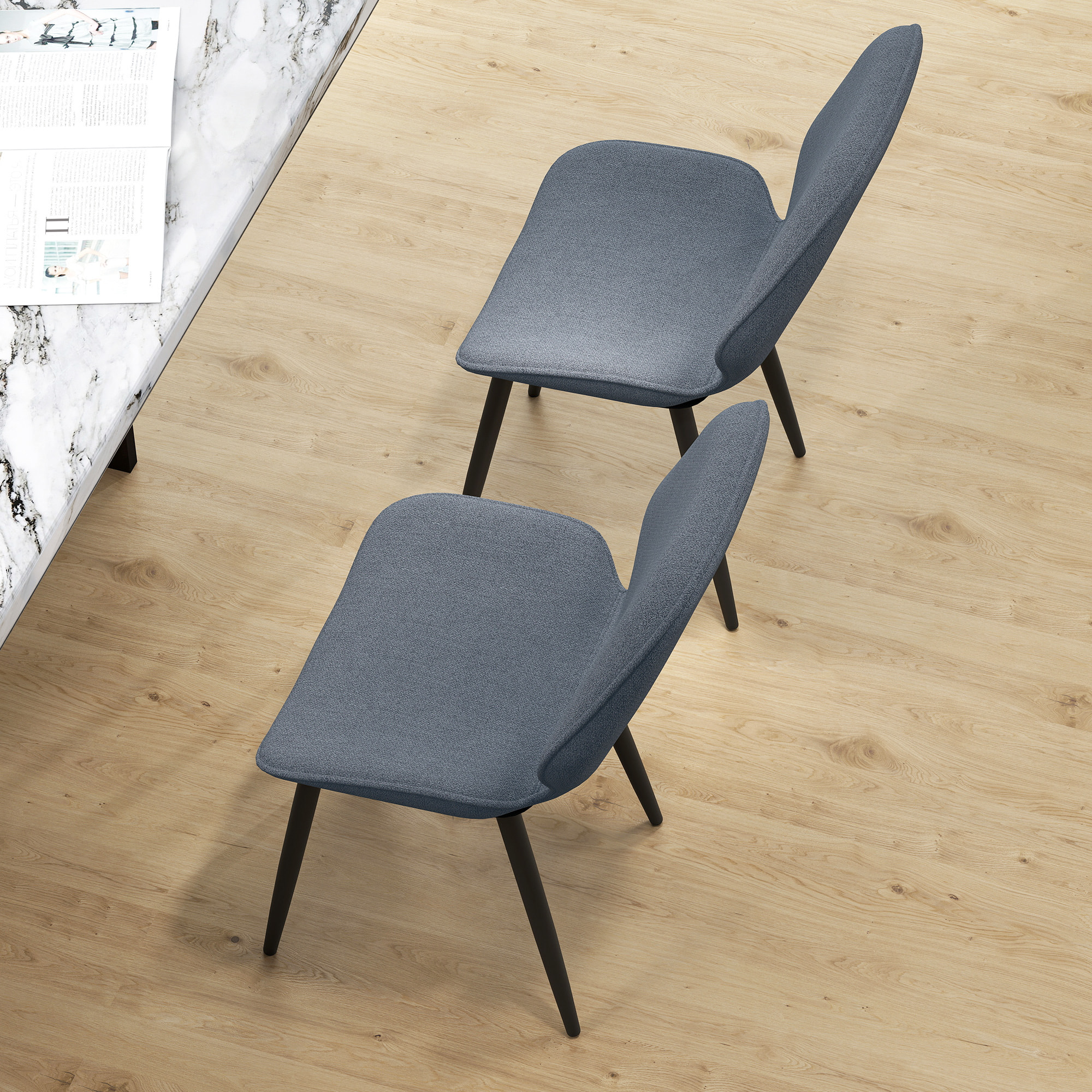 Lot de 2 chaises de salon design assise dossier enveloppant piètement acier noir tissu effet lin gris