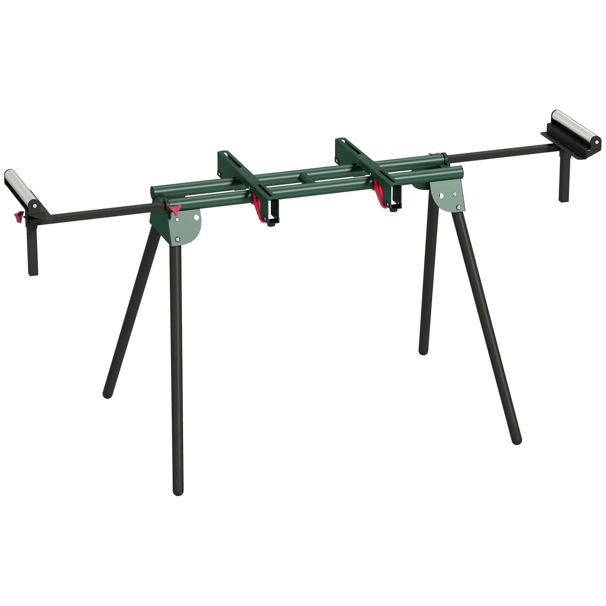 Soporte de Sierra Ingletadora, Universal con Rodillos Extensibles 94-195 cm, Banco de Trabajo Plegable con Altura y Ancho Ajustable, Estructura Metálica Reforzada, Sistema Fijación Carga 150 kg