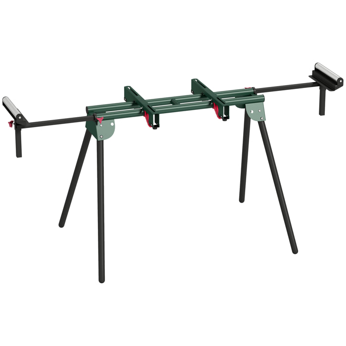 Soporte de Sierra Ingletadora, Universal con Rodillos Extensibles 94-195 cm, Banco de Trabajo Plegable con Altura y Ancho Ajustable, Estructura Metálica Reforzada, Sistema Fijación Carga 150 kg