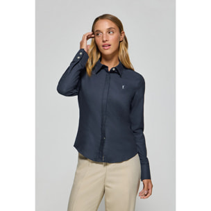 Camisa slim oxford azul marino con logo bordado Rigby Go