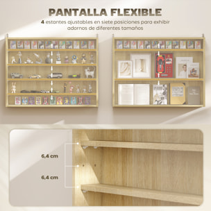 Vitrina Expositora Vitrina de Pared con Estantes Ajustables y 2 Puertas Correderas de Vidrio para Colecciones Perfumes Figuras de Decoración 80x9,5x60 cm Roble