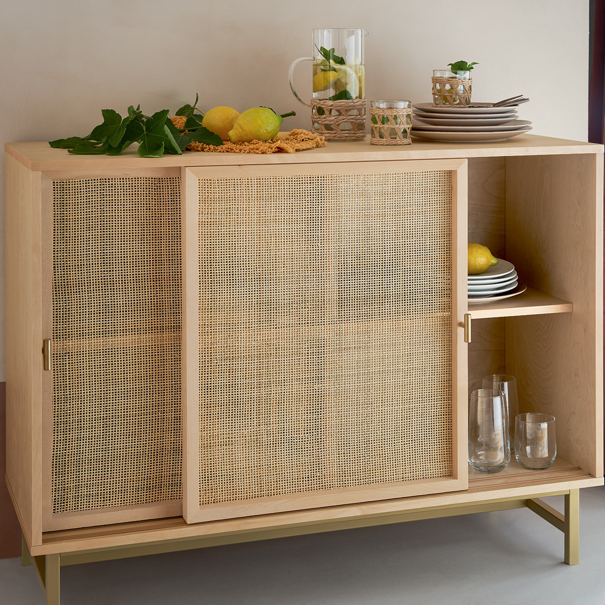 Buffet 2 portes "Rayo" cannage rotin 100x79cm