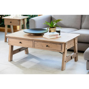 Table basse avec rangement bois recyclé clair tréteaux SALERNE