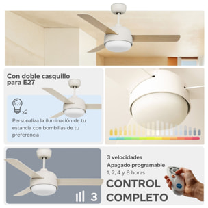 FORLIGHT Ventilador IP20 Klar E27 40W Blanco antiguo Madera