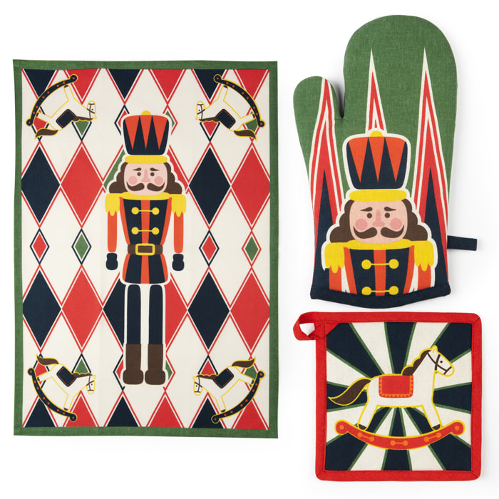 Set canovaccio con presina e guanto da cucina Excelsa – Vintage Christmas, Cotone Multicolore