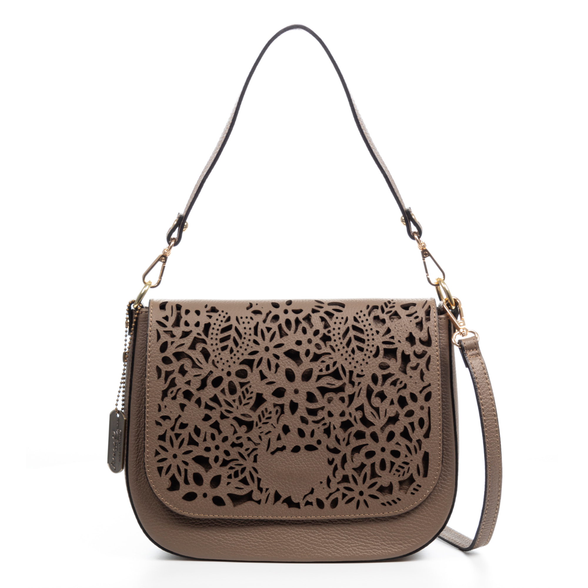 Ari bolso bandolera mujer. Piel auténtica Dollaro con grabado perforado vegetal.