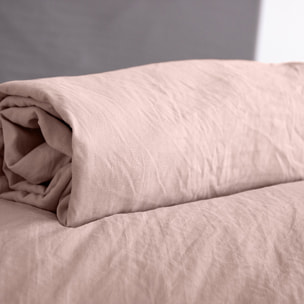 Drap housse microfibre lavee - bonnet 28cm rose poudré