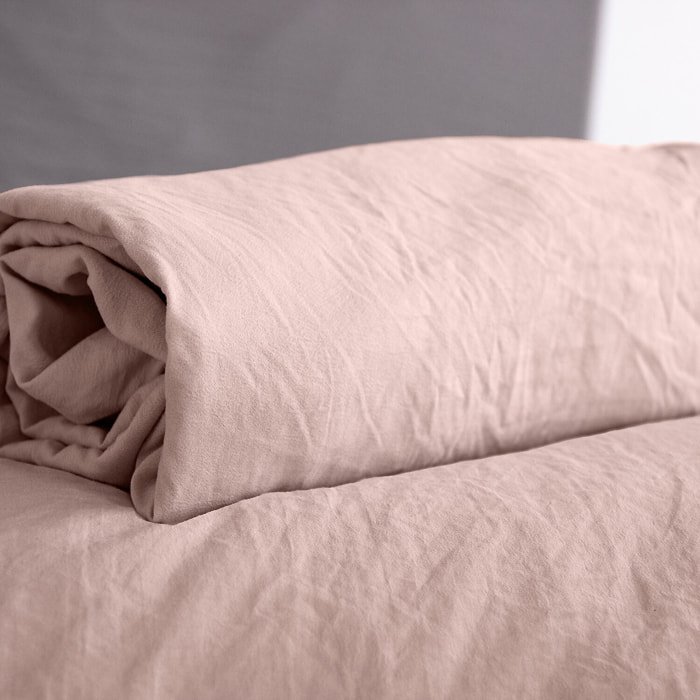Drap housse microfibre lavee - bonnet 28cm rose poudré