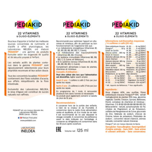 PEDIAKID - Complément Alimentaire Naturel Pediakid 22 Vitamines et Oligo-Éléments - Formule Exclusive au Sirop d'Agave - Optimise les Apports en Vitamines et Minéraux - Lot de 3 flacons 125ml