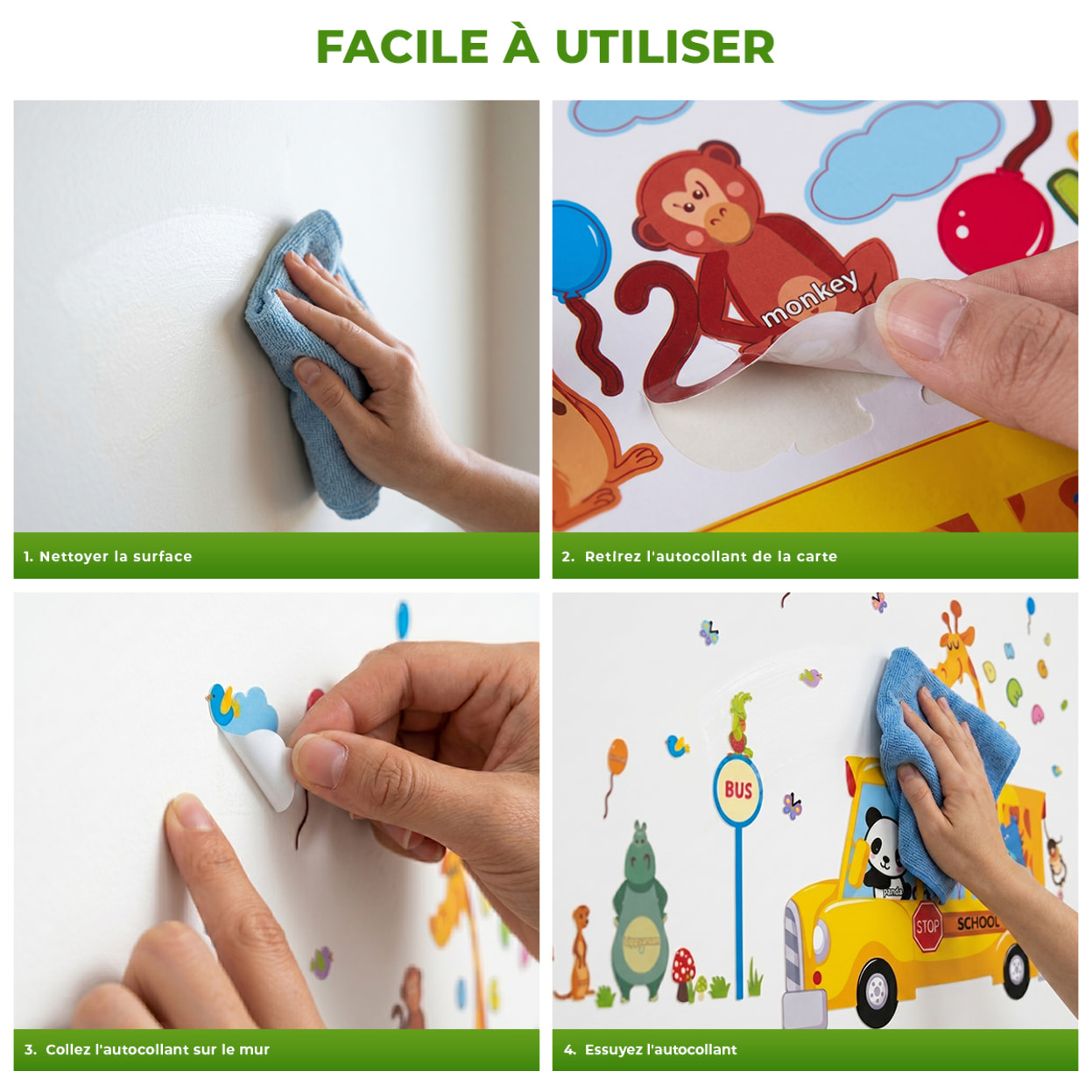 Stickers Muraux décoration adhésifs bus et animaux rigolos