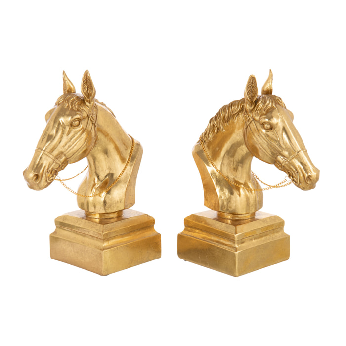 J-Line serre-Livre Sur Base Tête De Cheval - polyrésine - or - set de 2