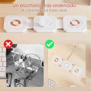 DAM Cargador inalámbrico 3 en 1 J-M20, Magsafe. Para smarphone 15W, Qi auriculares de 5W y Apple Watch. Plegable. 25,5x7,1x0,9 Cm. Color: Blanco