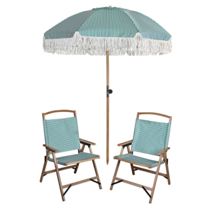 Lot de 2 chaises de plage vertes et parasol assorti PLAYA